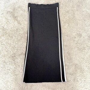 Zara Knit Black Pencil Skirt White Side Stripe Size Small